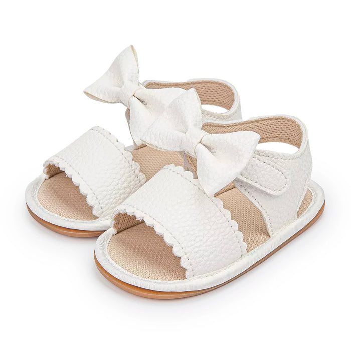 KIDSUN 2021 Summer New Arrival Baby Sandals Infant Girl Princess Cute Bow-knot Leather Rubber Sole Flat Toddler First Walkers