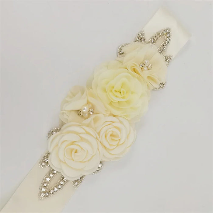 Wedding Accessories Bridal Wedding Belts Satin Flower Rhinestone Dress Belt Sash Woman Girl Pink Red Blue Ribbon Girdle