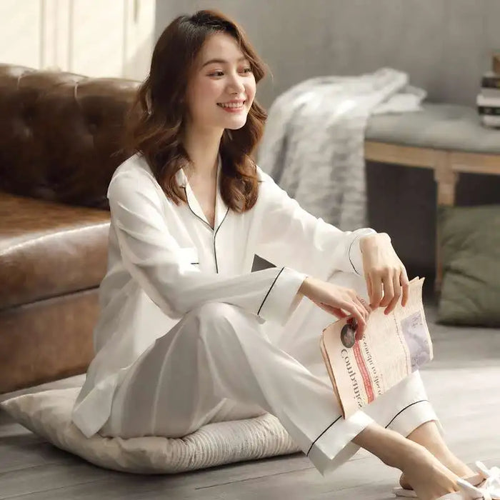 Solid Color Sleepwear Silk Satin Pajamas Couple Set Long Button-Down Pyjamas Suit Pijama Women Men Loungewear Plus Size Pj Set