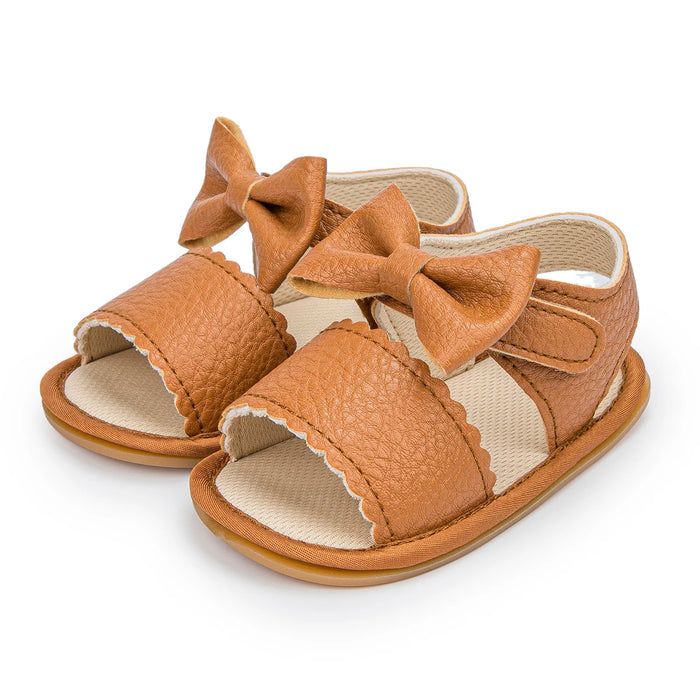 KIDSUN 2021 Summer New Arrival Baby Sandals Infant Girl Princess Cute Bow-knot Leather Rubber Sole Flat Toddler First Walkers