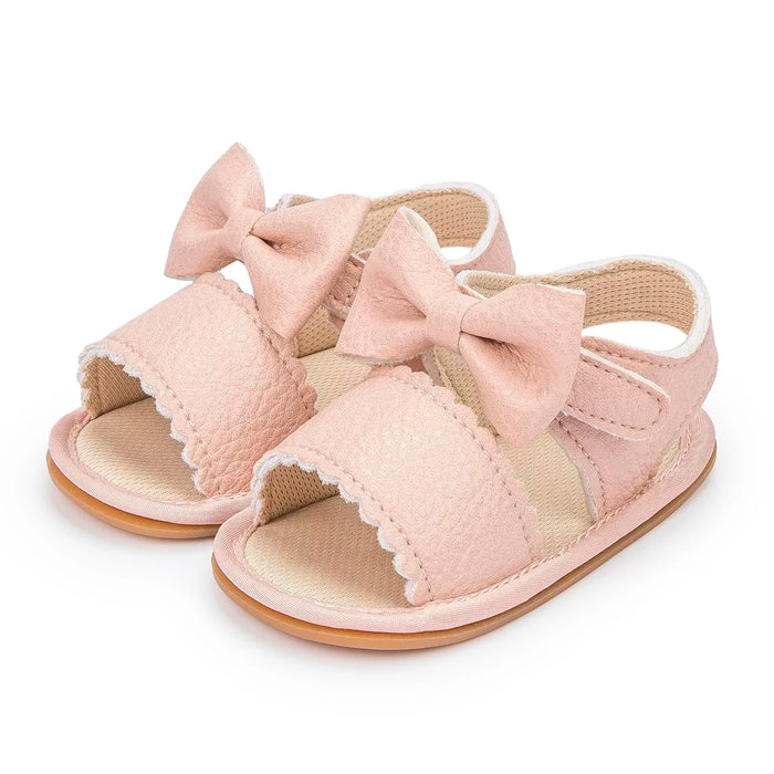 KIDSUN 2021 Summer New Arrival Baby Sandals Infant Girl Princess Cute Bow-knot Leather Rubber Sole Flat Toddler First Walkers