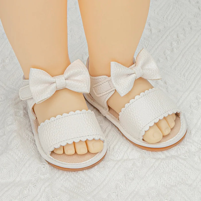 KIDSUN 2021 Summer New Arrival Baby Sandals Infant Girl Princess Cute Bow-knot Leather Rubber Sole Flat Toddler First Walkers