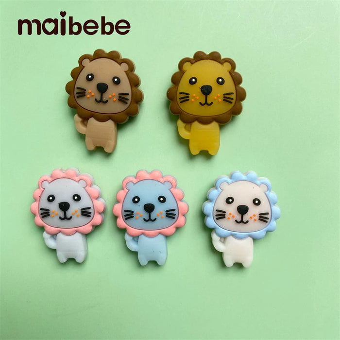 10pcs Silicone lion Beads Cartoon Teether DIY Baby Pacifier Teething Making Necklace Sensory Toy Food Grade Beads
