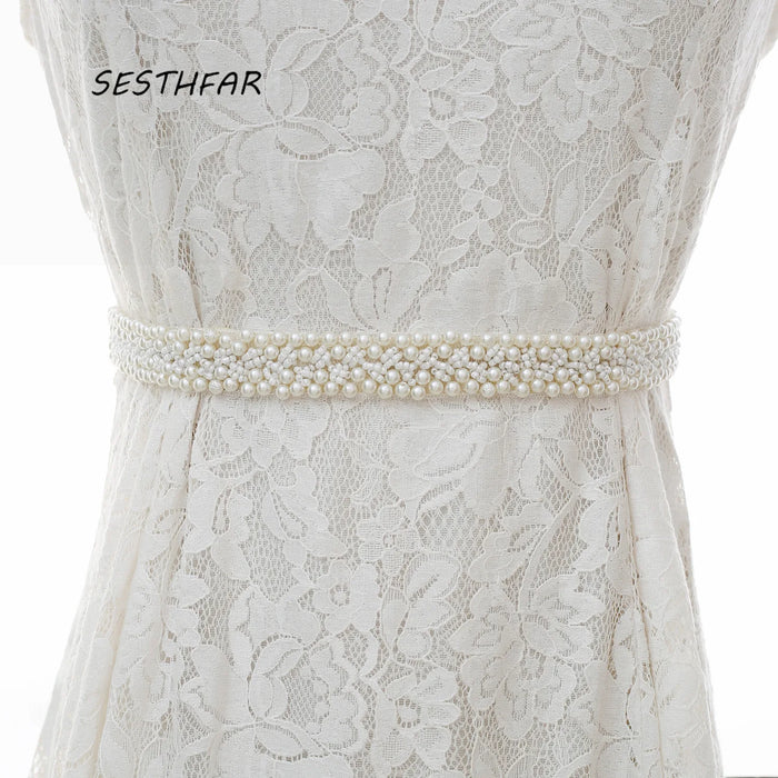 SESTHFAR Pearls Wedding Belts handmade Bridal Belts Fashionable Pearl Beaded Bridal Sashes Wedding Accessories