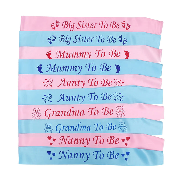 1PC Mummy Nanny Aunty Big Sister & Grandma To Be Satin Sash Birthday Ribbon Footprint Rose Gold Blue Pink Baby Shower Sashes