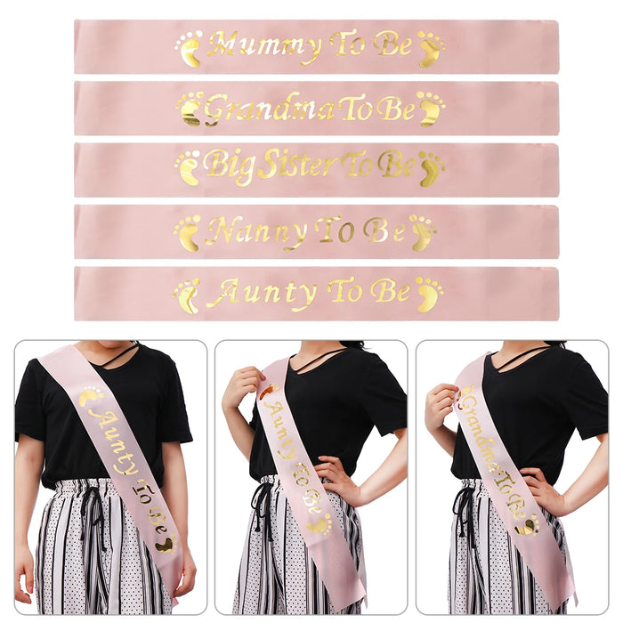 1PC Mummy Nanny Aunty Big Sister & Grandma To Be Satin Sash Birthday Ribbon Footprint Rose Gold Blue Pink Baby Shower Sashes