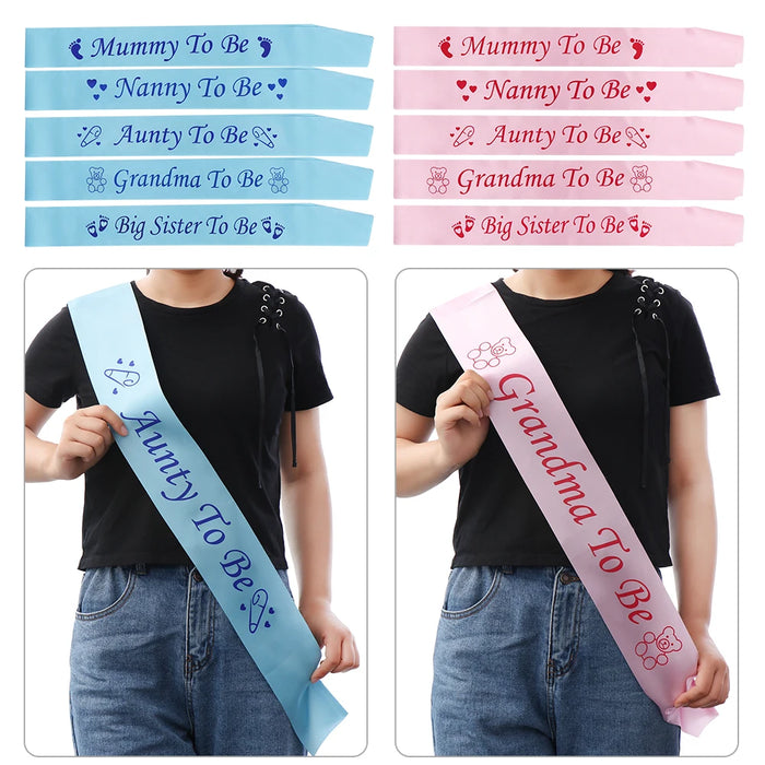 1PC Mummy Nanny Aunty Big Sister & Grandma To Be Satin Sash Birthday Ribbon Footprint Rose Gold Blue Pink Baby Shower Sashes