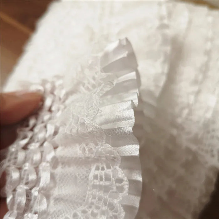 7CM Wide White 3D Lace Applique Embroidery Collar Ribbon Elastic Ruffle Trim Dress Skirts Headwear Sewing DIY Guipure Supplies