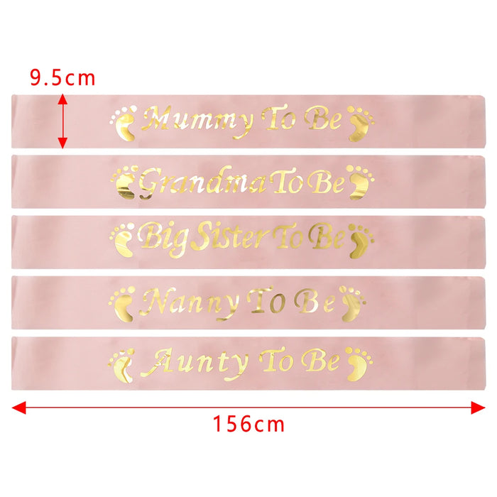 1PC Mummy Nanny Aunty Big Sister & Grandma To Be Satin Sash Birthday Ribbon Footprint Rose Gold Blue Pink Baby Shower Sashes