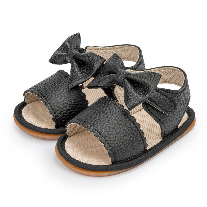 KIDSUN 2021 Summer New Arrival Baby Sandals Infant Girl Princess Cute Bow-knot Leather Rubber Sole Flat Toddler First Walkers