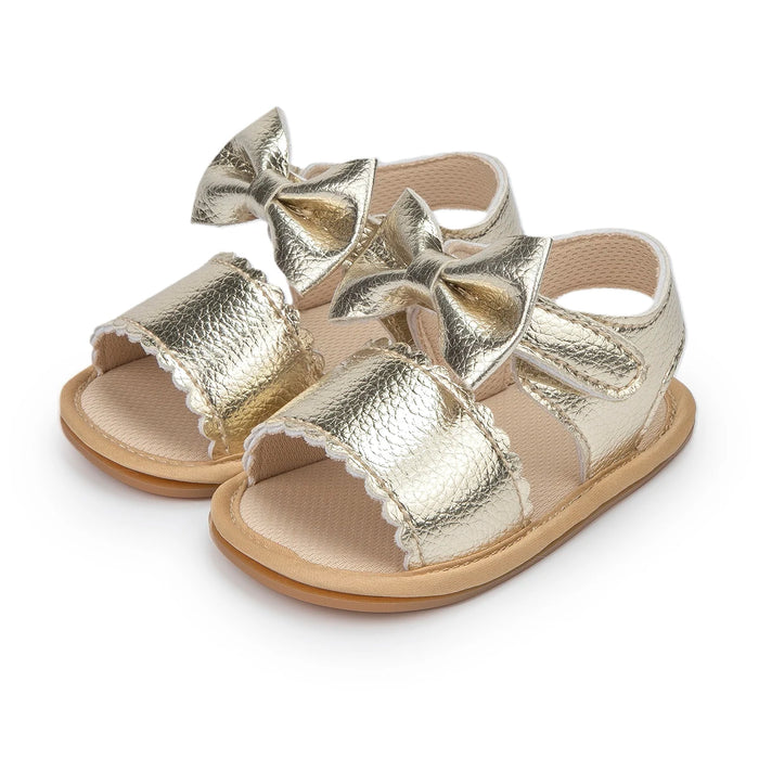 KIDSUN 2021 Summer New Arrival Baby Sandals Infant Girl Princess Cute Bow-knot Leather Rubber Sole Flat Toddler First Walkers