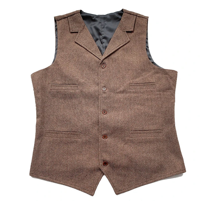 Men's Suit Vest Brown Wedding Wool Tweed Business Waistcoat Jacket Casual Slim Fit Gilet Homme Vests For Groosmen Man Wedding