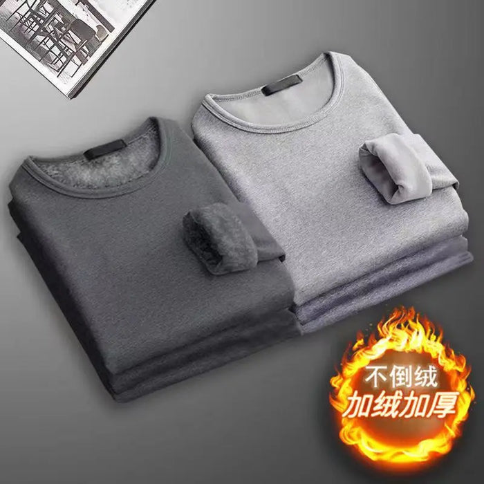2Pcs Mens Underwear Winter Men's Long-sleeved Thermal Underwear Plus Velvet Padded T-shirt Round Neck Slim Bottoming Shirt