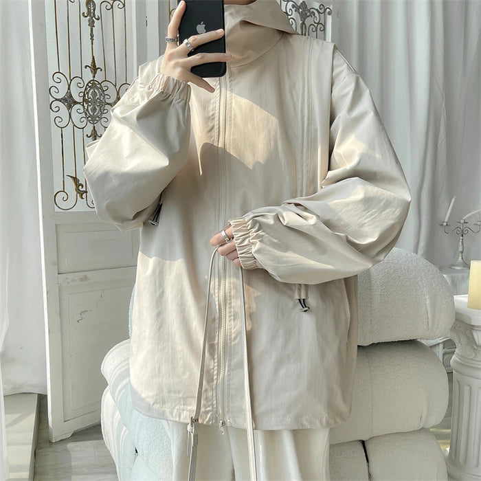 Hooded Jacket for Men Bomber Jacket Men's Windbreakers Zipper Coats Spring Autumn Loose Cargo Jacket Men Casual Sportswear