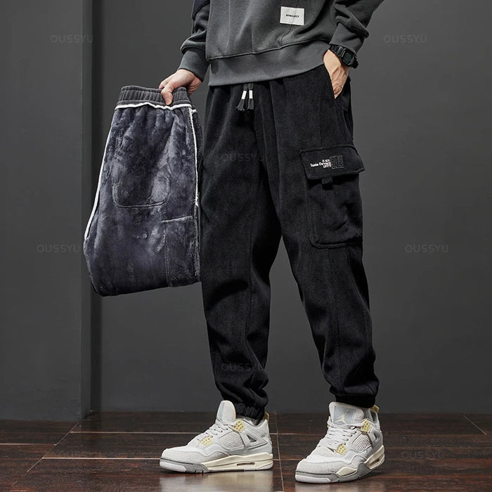 Brand Clothing New Winter Fleece Warm Corduroy Pants Men Cargo Work Thick Baggy Streetwear Joggers Trousers Male Large Size 5XL