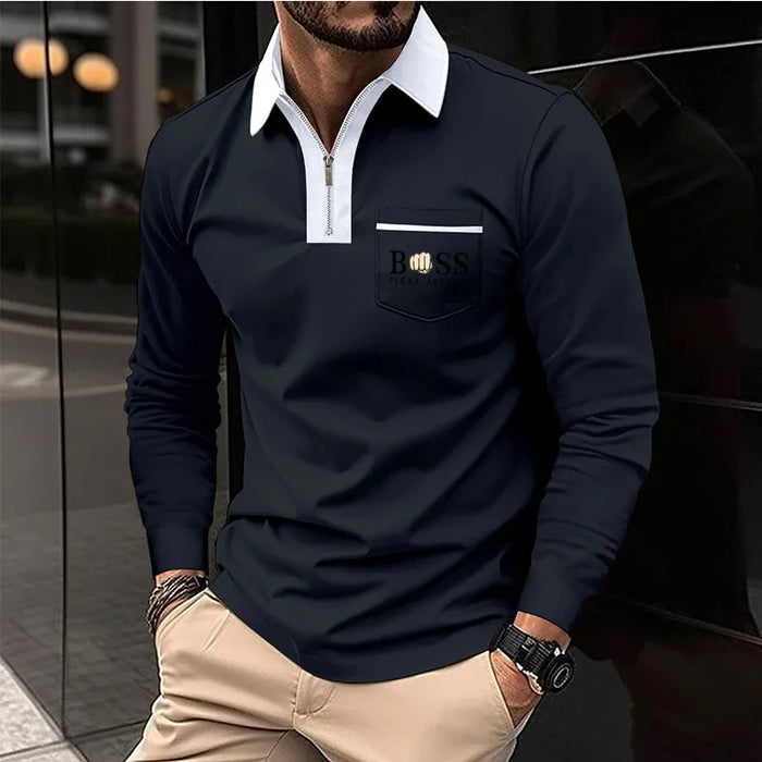 New men's autumn and winter leisure printed long sleeve POLO shirt High quality lapel button down T-shirt European size long sle