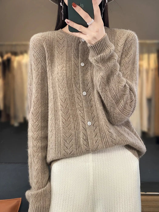 Wool Cardigan Womens Clothing O-neck Sweater Mujer Long Sleeve Tops Knitwears Korean Fashion Style New In Outerwears Crochet