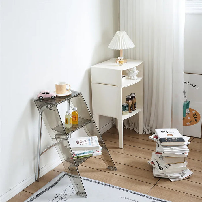 Acrylic Transparent Household Plastic Stepladder Folding Indoor Thickened Herringbone  Storage Three-step Ladder 2023 New