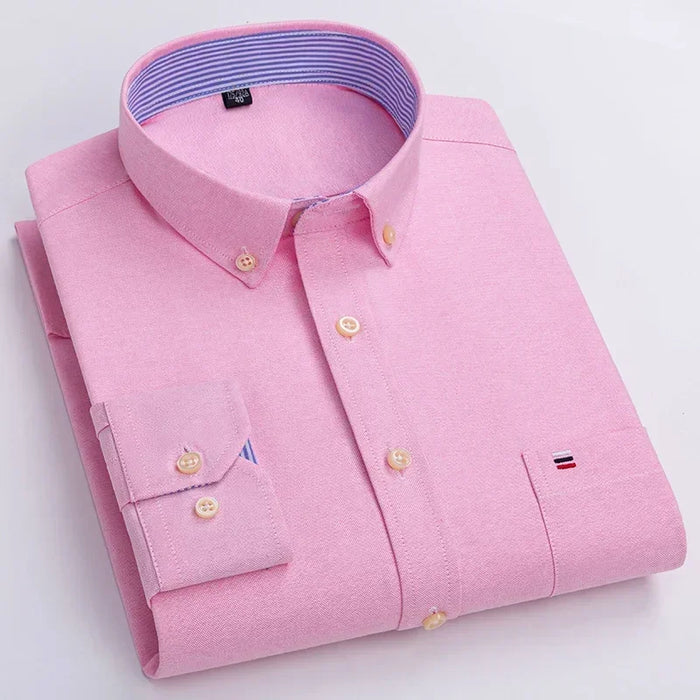 2023 Oxford Men Fashion 100% Cotton Thin Long Sleeve Casual Slim Solid Color Plaid Print Stripe Formal Dress Shirt Plus 7XL 6XL