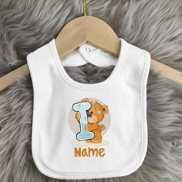 Personalised Baby Bibs Custom Initial Wite Name Boy Girl Cotton Bib  Newborn Saliva Towel Cute Bear Print Bib Baby Shower Gift