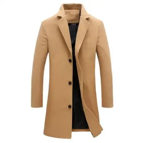 Autumn Winter Fashion Men's Woolen Coats Solid Color Single Breasted Lapel Long Coat Jacket Casual Overcoat Plus Size 5 Colors