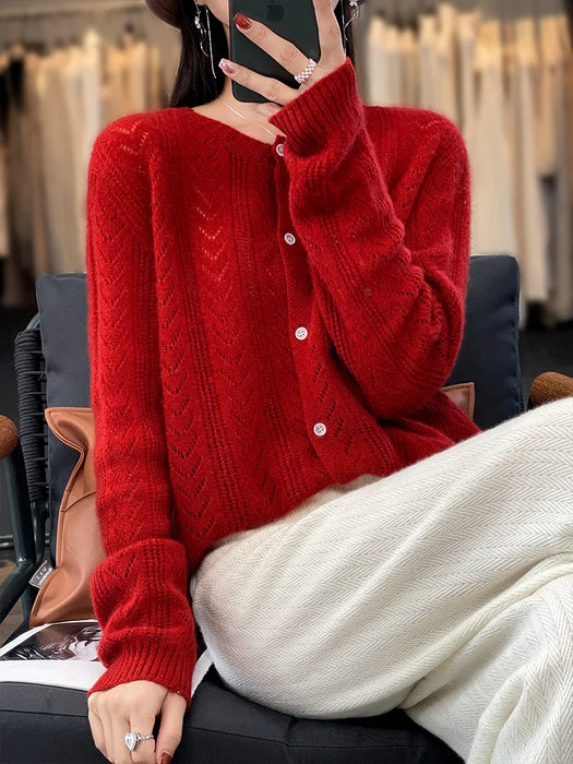 Wool Cardigan Womens Clothing O-neck Sweater Mujer Long Sleeve Tops Knitwears Korean Fashion Style New In Outerwears Crochet