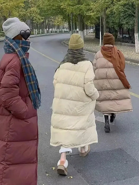 Korean Thick Solid Long Jacket Woman Turn-down Collar Coat Loose Long Sleeve 2023 Winter Female Zipper Warm Casual Warm Clothes