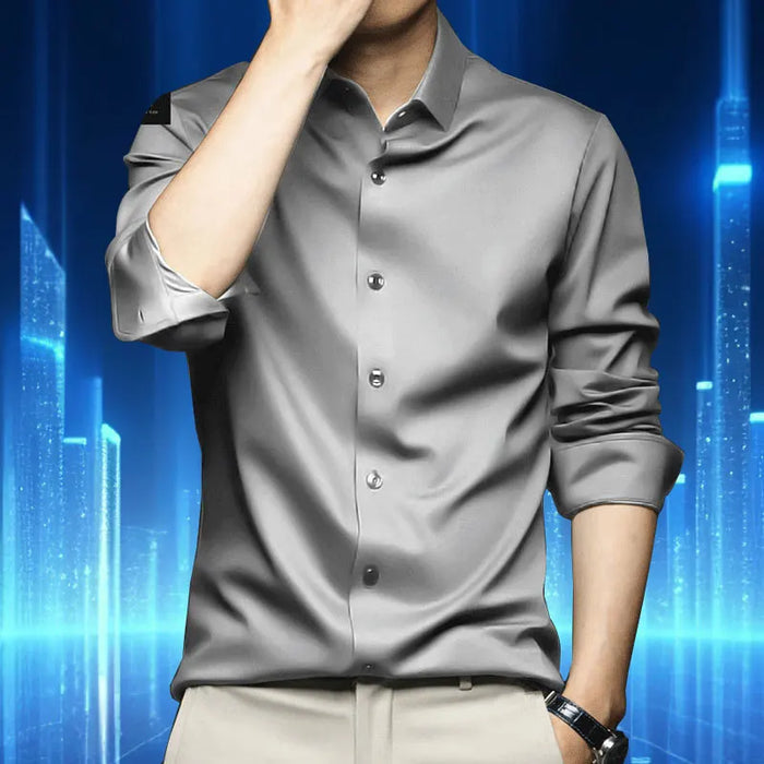 6XL Spring/Summer Formal Men's Fashion long-sleeved shirt Luxury wrinkle-proof non-ironed solid color business casual ice silk