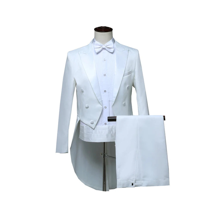 Mens Tuxedo Tailcoat Formal Dress Suits Swallow Tail Coat Navy Blue Male Jacket and Pants Party Wedding Dance Magic Performance
