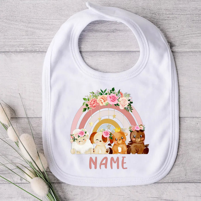 Personalised Baby Bibs Custom Animal with Name Boys Girls Cotton Bib Newborn Saliva Towel newborn wild one Infant Shower Gifts