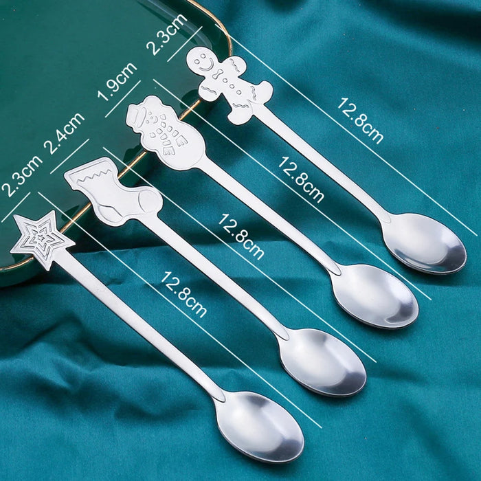 2PCS/4PCS Christmas Gift Decoration Dessert Spoons Snowman Christmas Stocking Cutlery Spoon Christmas Gift Box Gingerbread Spoon