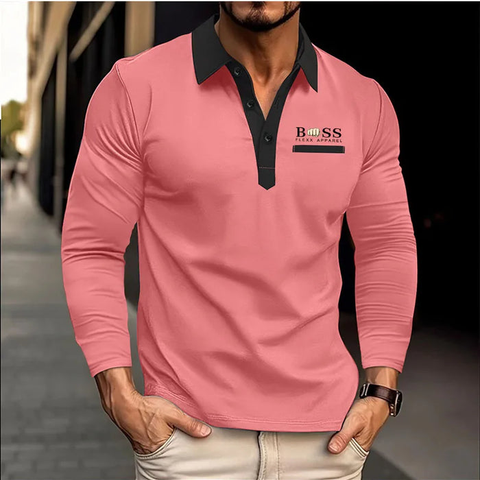 New men's autumn and winter leisure printed long sleeve POLO shirt High quality lapel button down T-shirt European size long sle
