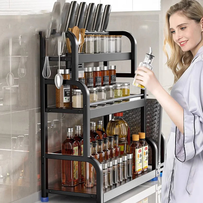 GIANXI Black Detachable Condiment Spice Display Cabinet Kitchen Sideboard Spice Tool Carrier Kitchen Cabinet Home Furniture