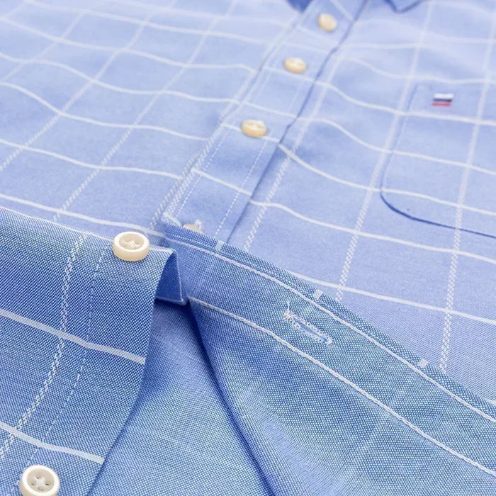 2023 Oxford Men Fashion 100% Cotton Thin Long Sleeve Casual Slim Solid Color Plaid Print Stripe Formal Dress Shirt Plus 7XL 6XL