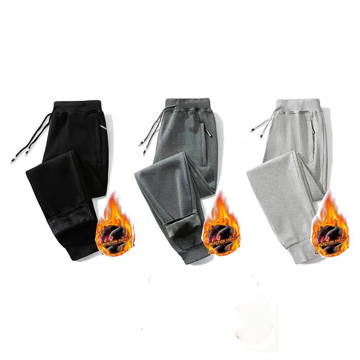 Winter Pants Men Fur Lined Joggers Thick Sweatpants Drawstring Trousers Men Fleece Running Pants Warm Velvet Ankle-Tied Pants