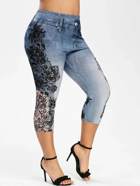 Women's Printed Denim Sportswear Leggings Oversized Hip Lifting Yoga Pants Plus Size Women Clothing  Plus Size Women Leggings