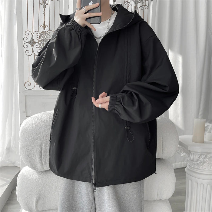 Hooded Jacket for Men Bomber Jacket Men's Windbreakers Zipper Coats Spring Autumn Loose Cargo Jacket Men Casual Sportswear