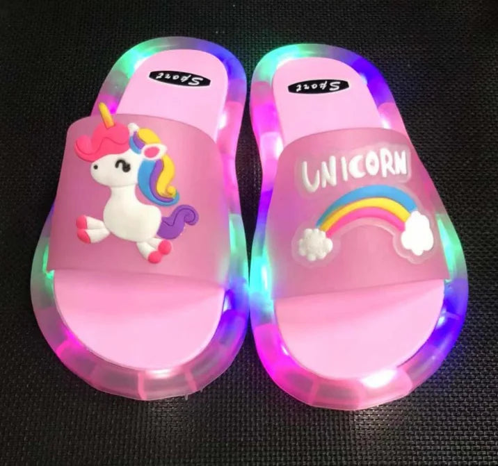 Children‘s Boys Girls Slippers Cartoon Unicorn Animals Prints Shoes Lighted Fashion Cute Shoes Bathroom Kids Toddler Slippers