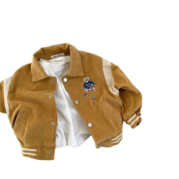 Fashion Cartoon Embroidery Corduroy Jackets for Baby Boys Girls Casual Spring Fall Outwear Toddler Kids Coat Clothes Sports Wear