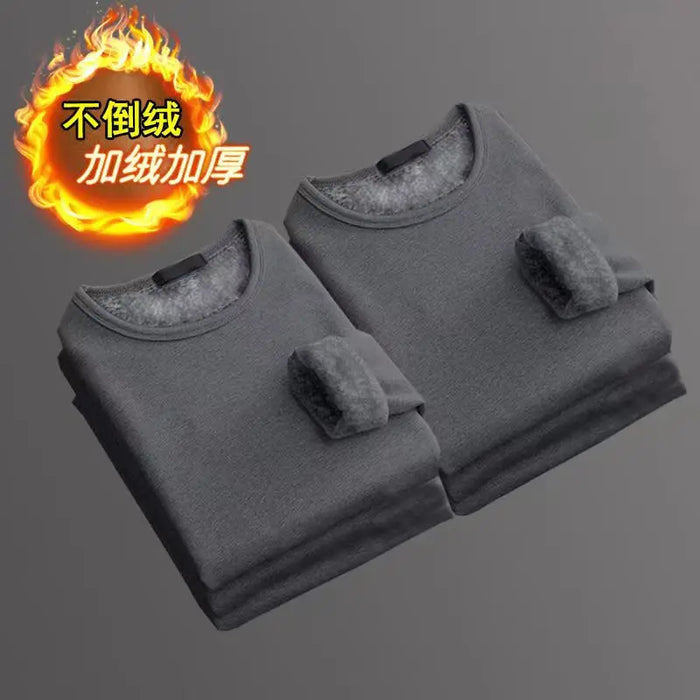 2Pcs Mens Underwear Winter Men's Long-sleeved Thermal Underwear Plus Velvet Padded T-shirt Round Neck Slim Bottoming Shirt