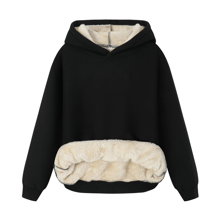 P5177 Winter Kids Fleece Hoodies Pullover Sherpa Lined Thicken Warm Hooded Sweatshirt Windproof Casual Outerwear