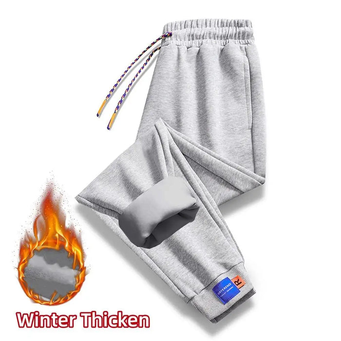 Winter Pants Men Fur Lined Joggers Thick Sweatpants Drawstring Trousers Men Fleece Running Pants Warm Velvet Ankle-Tied Pants
