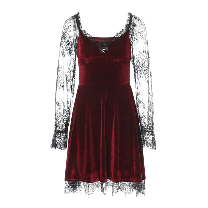 E-girl Grunge Gothic Black Mini Dress Lace Trim High Waist Bodycon Dress Y2K Women 90s Vintage Punk Harajuku Lolita Clothes