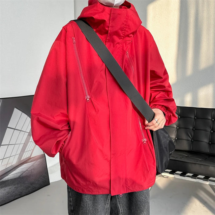 Hooded Jacket for Men Bomber Jacket Men's Windbreakers Zipper Coats Spring Autumn Loose Cargo Jacket Men Casual Sportswear