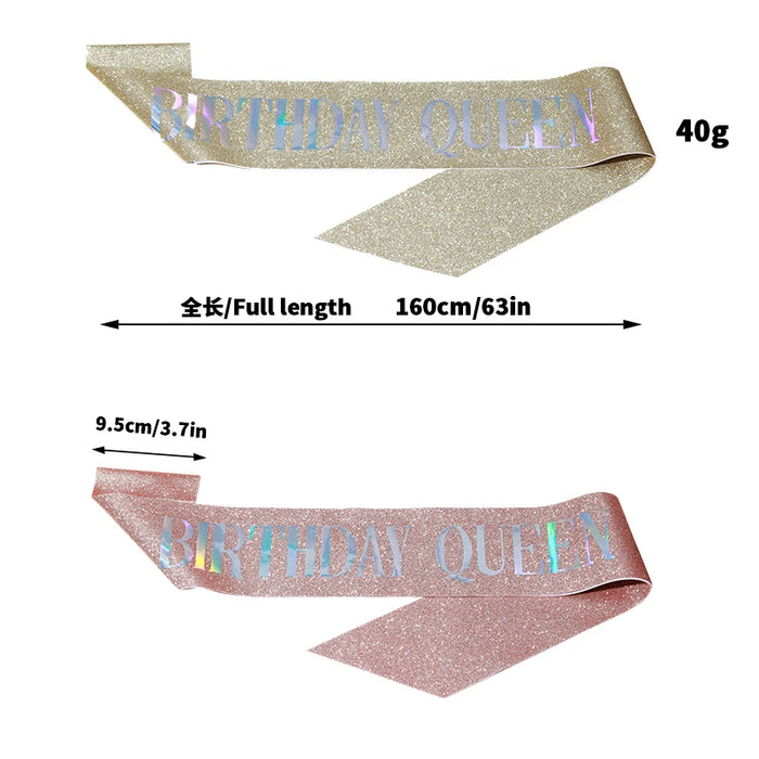 Fashion Birthday Party Decoration Ribbon Birthday Queen and Birthday Girl Bachelorette Party Gold Scallion Powder Sash