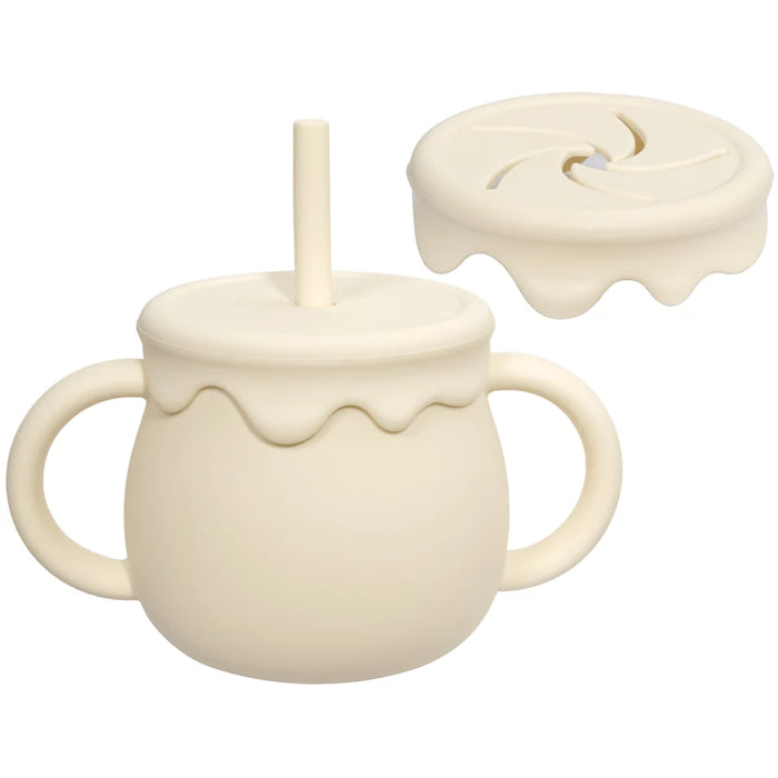 Cartoon Cute Silicone Straw Cup Children's Drinking Cup Snack Cup 2-in-1 Food Storage Box with Handle Feeding Water Cup BPA Free