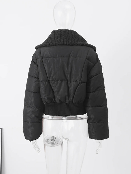 Thinken Crop Jacket Women Fur Turtleneck Long Sleeve Warm Female Parka Coat 2023 Winter Street Loose Puffer Cotton-padded Jacket