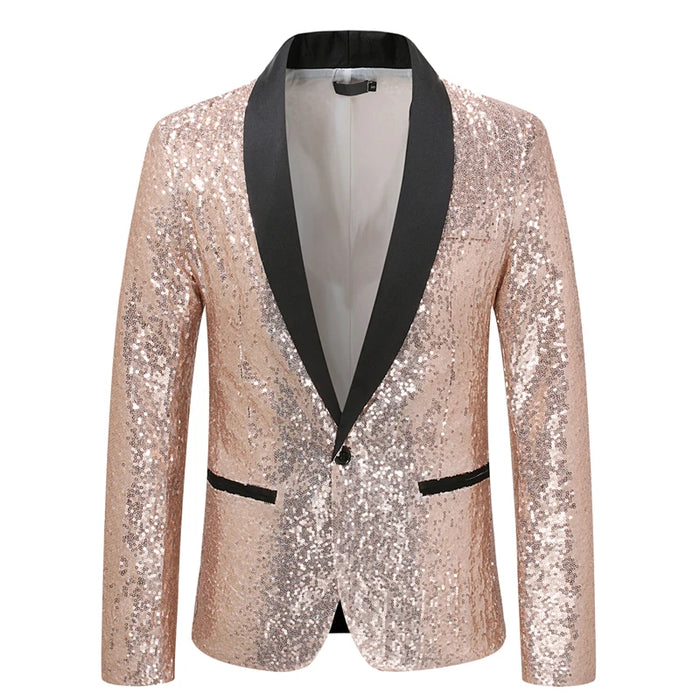 Shiny Gold Sequin Glitter Embellished Blazer Jacket Men Nightclub Prom Suit Blazer Men Costume Homme Stage Clothes For singers