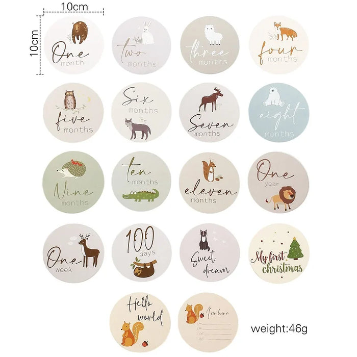 12pcs Baby Milestone Number Monthly Memorial Cards Newborn Baby Paper Wooden Engraved Age Photography Accessories Birthing Gift