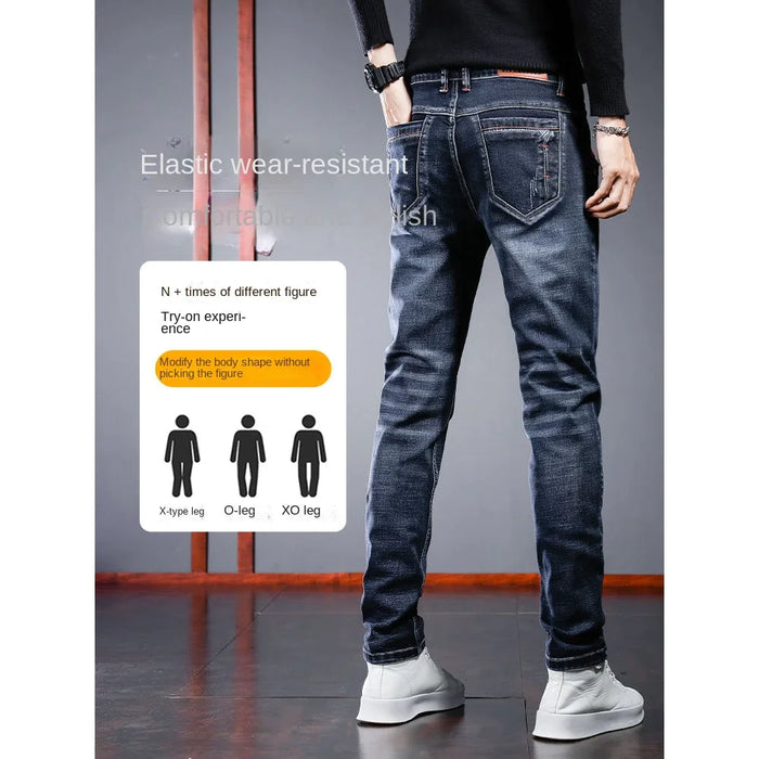 Winter Men's Pants Brushed Denim Slim Jeans Streetwear Skinny Ripped Velvet Boots Cut Korean Fashion Streetwear 90s Trousers Man